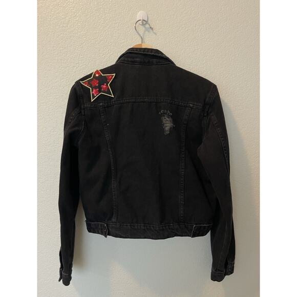 SUPERDRY Jacket NWT Women Size 8 Trucker Jean Patches Denim Black - Picture 4 of 13